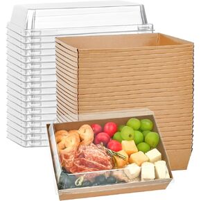 Ocmoiy 7x5 Inch Charcuterie Boxes with Clear Lids, 25 Pack Paper Bakery Boxes with Window, Disposable Take Out Food Containers for Sandwiches, Strawberries, Cookies, Cupcakes (Brown)