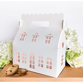 10 Pcs Large Mansion House Shaped Gift Boxes for Treats, Dessert, Fancy Cookie, White Gable Bakery Packaging