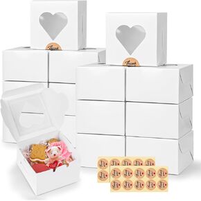 VGOODALL 20PCS Small Cookie Boxes, 4x4x2.5 Inches Mini Bakery Boxes with Window, Treat Boxes pastry boxes for Cupcakes Strawberries Dessert Christmas