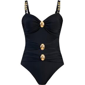 One Piece Swimsuit Women Slimming High Waisted Bikini Sets for Women Retro Ruched Bathing Suit Tummy Control