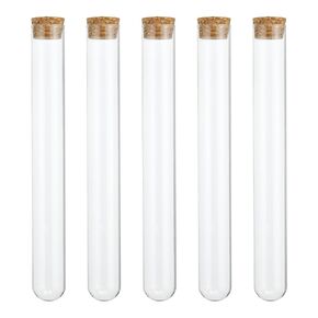 PATIKIL 70ml Test Tubes, 5pcs 7.87x0.98in Glass Clear Round Bottom Test Tube Containers with Cork Stopper for Bead Party Candy Bath Salt Storage Scientific Experiment Plant Propagation