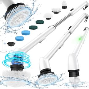 LyriFine Electric Spin Scrubber, New Full-Body IPX7 Waterproof Bathroom Cleaner Brush, Shower Scrubber with Long Handle & 2 Speed, Heads Replacement, Cleaning Supplies for Tub Shower Tile Floor