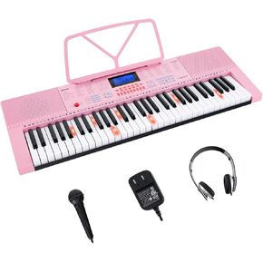 Costzon 61 Key Keyboard Piano, Electric Piano Keyboard with Lighted Keys, 350 Rhythms, 350 Timbres, 50 Demos, 3 Teaching Modes, Microphone & Headphones, Portable Keyboard Piano for Beginners Adults