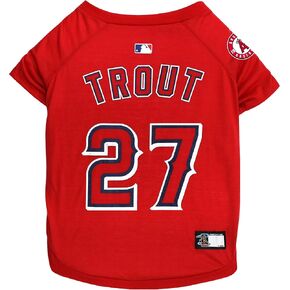 MLBPA Mike Trout #27 TEE Shirt for Dogs & Cats. MLB Los Angeles Angels Dog T-Shirt, Large | Sports Dress for Pets | Licensed Sporty Dog Shirt.
