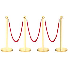 Velvet Ropes and Posts, GARVEE Crowd Control Barriers, 3 Red Velvet Rope 5 Ft, 4 Pcs 38 Inch Gold Stanchion Post with Ball Top for Red Carpet, Theaters, Parties, Wedding, Exhibition