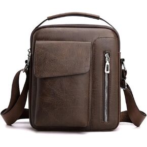 Mens Shoulder Bag,Small Crossbody Bag,Vintage PU leather Office Business Bag for Men, Handbag Purse Zipper