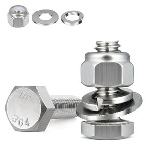 (24 Sets) 1/4-20 x 1 Hex Head Screw Bolt,Lock Nuts,Flat & Lock Washers Kits,304 Stainless Steel 18-8,Fully Threaded