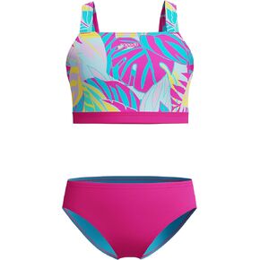 Speedo Girls' Standard Swimsuit Two Piece Bikini Set, Paradise Palm