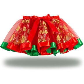 TWINKLEDE Christmas Tutu Skirt Red Xmas Costumes Tutus Holiday Party Fancy Tulle Skirts for Kids 4-8T