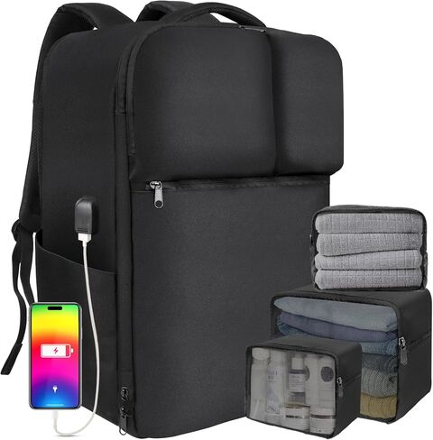 Extra Large 50L Travel Backpack Carry On Flight Approved, Luggage Backpack with Shoes Pouch, Suitcase Backpacks With 3 Packing Cubes, Personal Item Travel Bag, Black in Saudi Arabia
