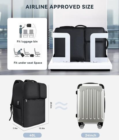 Extra Large 50L Travel Backpack Carry On Flight Approved, Luggage Backpack with Shoes Pouch, Suitcase Backpacks With 3 Packing Cubes, Personal Item Travel Bag, Black in Saudi Arabia