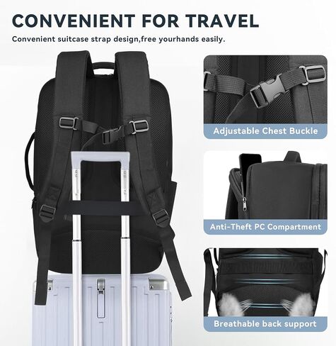 Extra Large 50L Travel Backpack Carry On Flight Approved, Luggage Backpack with Shoes Pouch, Suitcase Backpacks With 3 Packing Cubes, Personal Item Travel Bag, Black in Saudi Arabia