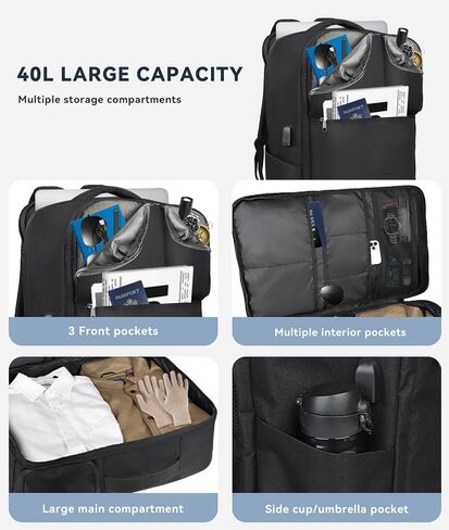 Extra Large 50L Travel Backpack Carry On Flight Approved, Luggage Backpack with Shoes Pouch, Suitcase Backpacks With 3 Packing Cubes, Personal Item Travel Bag, Black in Saudi Arabia