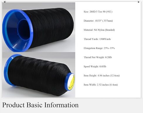Selric [1300Yards / 26 Colors Available] Tex 90 Bonded Nylon Thread for Leather Sewing 280D/3 T90#92 Heavy Duty Upholstery Thread for Leather and Other Heavy Fabric（White） in Saudi Arabia