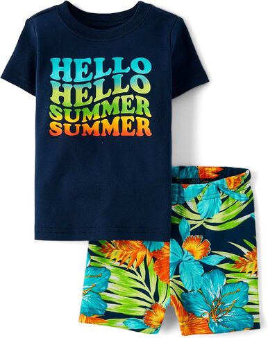 The Children's Place Baby Boy's and Toddler Sleeve Top and Shorts Snug Fit 100% Cotton 2 Piece Pajama Set, Dino Hugs in Saudi Arabia