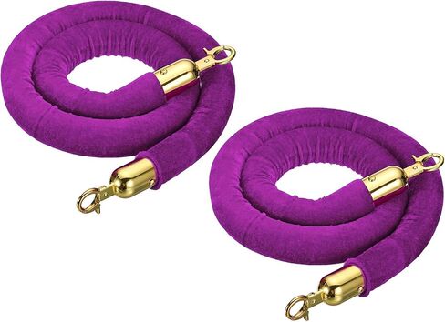 MECCANIXITY Velvet Stanchion Rope 6.6 Ft/2 M, Barrier Rope Velvet Carpet Ropes with Snap Hooks for Posts Stands Queue Divider Crowd Control, Purple Golden Pack of 2 in Kuwait