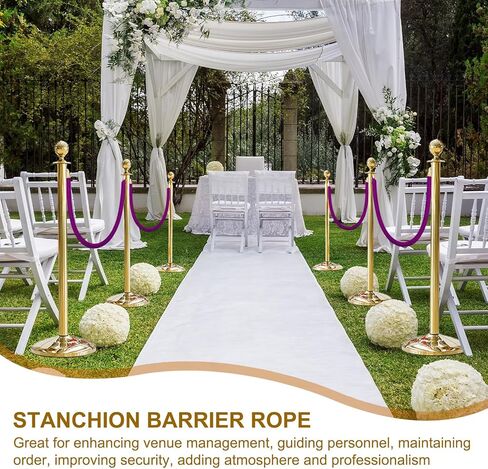 MECCANIXITY Velvet Stanchion Rope 6.6 Ft/2 M, Barrier Rope Velvet Carpet Ropes with Snap Hooks for Posts Stands Queue Divider Crowd Control, Purple Golden Pack of 2 in Kuwait