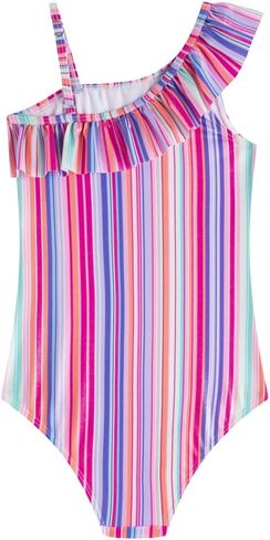 LIZENS Girls One Piece Swimwear Striped Ruffle Trim 2-12Years Flounce Colorful Beach Bathing Suit for Kids Swimsuit in Saudi Arabia