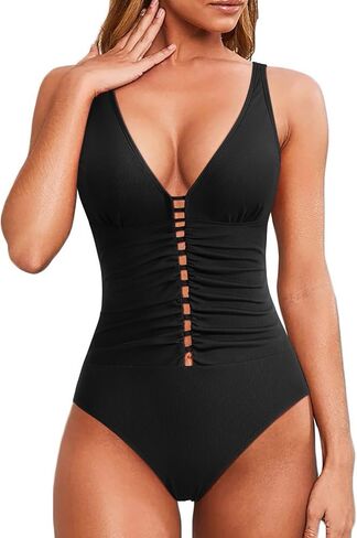 RXRXCOCO Women Sexy Cutout One Piece Swimsuit Tummy Control Ribbed Bathing Suit Plunge V Neck Swimsuits in Saudi Arabia