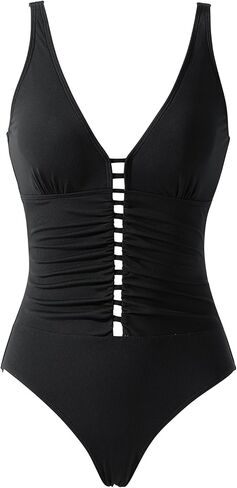 RXRXCOCO Women Sexy Cutout One Piece Swimsuit Tummy Control Ribbed Bathing Suit Plunge V Neck Swimsuits in Saudi Arabia