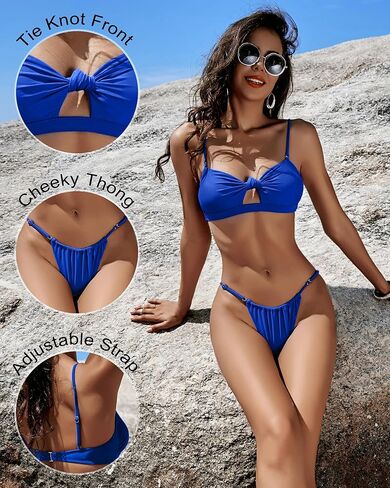 Honlyps Womens High Waist Swimsuit Brazilian Thong Sexy Bikini Set 2 Piece Triangle Bathing Suit Knot in Kuwait