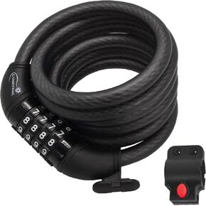 Lumintrail Combination Bike Lock Cable - 6ft Bike Locks Heavy Duty Anti Theft with Combinations - Bike Cable Lock Combination with Mounting Bracket (1 Pack, Matte Black)