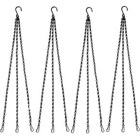 Black 24 Inches Metal Wire Hanging Basket Chains for Flower Plant Pot, Ornaments，Bird Feeders, Billboards, Fruit Basket, Indoor and Outdoor (4, 3 Leads)