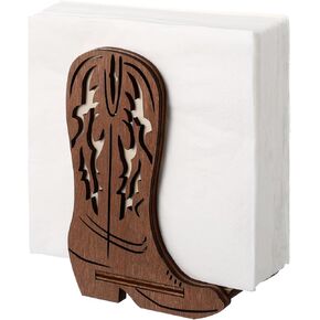 Wooden Western Napkin Holders Cowboy Boot Napkin Holder for Table Kitchen Farmhouse Napkin Dispenser Rustic Paper Napkin Holder Standing Brown for Western Party Decoration(Classic)