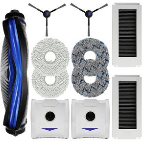 Accessories Kit Replacement Parts for Ecovacs Deebot N30 Pro Omni Robot Vacuum Cleaner, 1 Main Brush, 2 Side Brush, 2 Filter, 2 Dust Bags, 4 Mop Cloth Pads Attachments