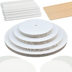 230 PCS Cake Boards Tiering Kit, 12 Inch,10 Inch, 8 Inch, 6 Inch Round Cake Cardboard, Parchment Paper Rounds with Wooden Dowels and Straw Dowels for Wedding Birthday Party (White)