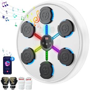 Music Boxing Machine Home Wall Mounted Electronic Boxing Machine White, Portable Smart Bluetooth LED Lights Musical Boxing Machine, Home Kids Adult Boxing Training, Stress Release
