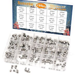 150Pcs Christmas Light Fuses 15 Values 125V Fast Blow Glass Fuses Assortment Kit 3.6X10mm 1 2.5 3 5 A 5x20mm 0.5 1 2 3 4 5 6 8 10 15 20A Mini Glass Fuses for Christmas Tree LED Lights