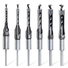6Pcs Square Hole Drill Bits for Wood Square Hole Mortise Chisel Drill Bit Tools, 1/4" 5/16" 3/8" 1/2" 9/16" 5/8" Woodworking Hole Saw Mortising Chisel Drill Bit Set for Mortising Machines