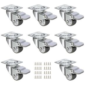 JGJC 1" Low Profile Casters 8 Pack, Soft Rubber Swivel Caster Wheels with Brake, Small Locking Castor Wheels for Furniture, Mini Casters with 360 Degree Top Plate