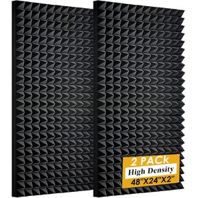 2 Pack Black Acoustic Foam Panels,48x24x2 Inch Sound Proof Foam ,High Density Soundproof Wall Panels,Fireproof Cancelling Foam Studio Foam Panel (Black, 2 PCS)