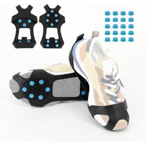 Anti Slip Ice Cleats, Ice Snow Traction Cleats for Walking on Snow and Ice, 10 Steel Studs Crampons, Ice Snow Grips with Extra 20 Replacement Studs for Shoes and Boots