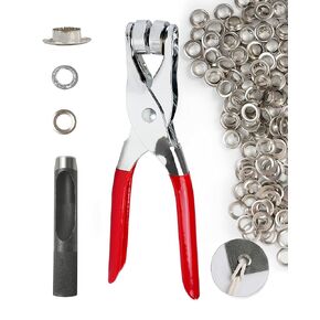 500Pcs 1/2 Inch Grommet Tool Kit, Leather Hole Punch Pliers, Grommets Kit with 500 Metal Eyelets in Silver for Leather, Shoes Fabric, Belts