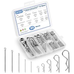 86 PCS Cotter Pin Assortment Kit, 10 Sizes Stainless Steel Cotter Pins & R Clips, Heavy Duty Pin Clips, Lock Pins for Hitch Pin Lock Systems, Lawn Mowers, Tractor