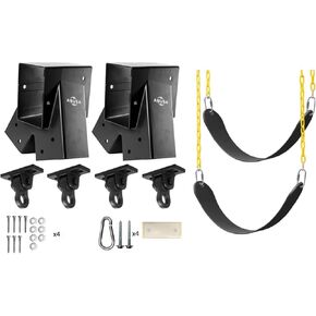 Heavy Duty Children Swing Set Hardware Replacement Kit Including 2 Swing Brackets 4 Swing Hangers 2 Green Swing Seats for Outdoor Playground Equipment Parts Hardware Included (G007)