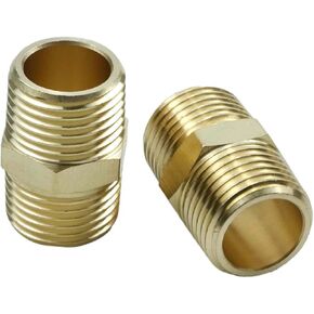 1/4 Male Brass Fitting 1/4" NPT Male x 1/4" NPT Male Coupling Hex Head Fittings Suitable for Water Air Natural Gas Oil and Fuels (1/4" x 1/4" NPT Male thread 2Pcs)
