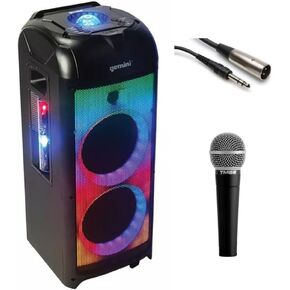 Gemini Sound GPLT-360 Portable 1000 Watt Wireless Self Battery Powered Loud Bluetooth Party Tower Speaker Bundle with Polsen M-85 Professional Dynamic Handheld Microphone (Dark Gray) XLR to TRS Cable