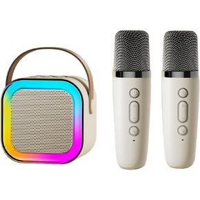 Karaoke Machine,Mini Karaoke Machine with 2 Wireless Microphones,Dual Noise Reduction Bluetooth Karaoke Machine,Multiple Mode Portable Bluetooth Speaker with Voice Changing Effect