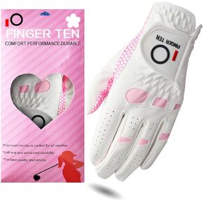 FINGER TEN Ladies Golf Gloves Left Right Hand 1 Pack, Golf Glove for Women's Golfer Lh Rh All Weather Grip, Size Fit XS Small Medium Large XL