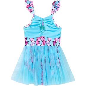 Toddler Girl Swimsuit Little Girls Bathing Suit One Piece Mermaid Swimsuit Girls Ruffle Sleeve Tulle Swimwear
