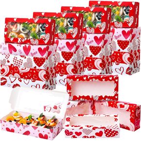 50 Pieces Valentines Cookie Boxes with Window Valentine's Day Treat Boxes 12'' x 5.5'' x 2.5'' Heart Bakery Boxes Valentines Cupcake Gift Boxes Decorations for Valentine Party Favors