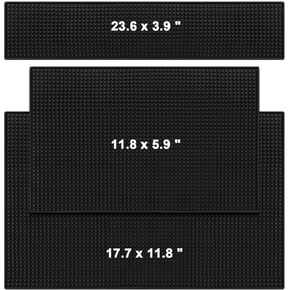 Rubber Bar Mats 3PCS Bar Black Mat Nonslip Coffee Bar Mat Flexible Bar Mats for Countertop Barber Mats for Clippers Bar Mat for Home Bar Restaurant Service Mat 12×6 in, 18×12 in, 24×12 in
