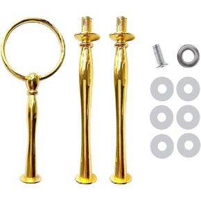 3 Tier Round Metal Cake Stand Holder Heavy Duty Fruit Plate Handle Fittings Hardware Rod (Golden Circle)
