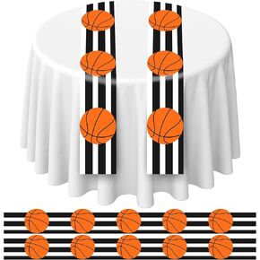 6 Pcs Basketball Party Table Runner 60 x 6 Inch Sports Tablecloth Runner Field Tablecloth Striped Basketball Table Runner for Sports Party Dining Room(Basketball)
