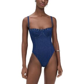 Good American Women's Denim Square Neck Support One Piece