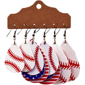 3Pairs Sporty Style Earrings Glittering Sequin Leather Earrings Rugby Basketball Baseball Football Cheerleaders Jewelry Sport Events Fans Costume-baseball1